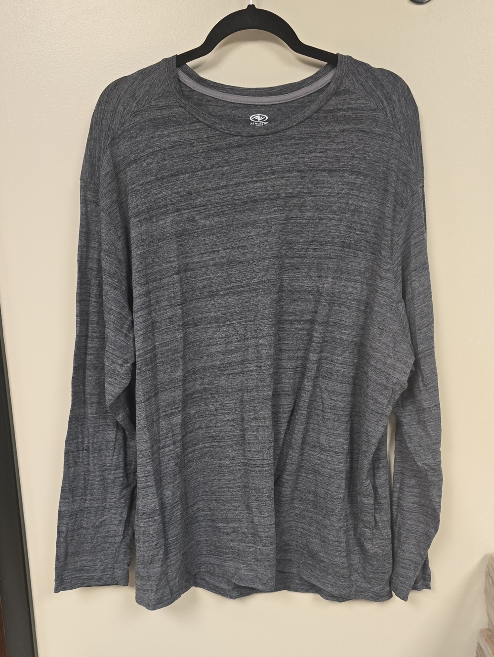 Athletic Works Men's Long Sleeve Heather Charcoal Gray/black Tee